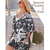 imageEkouaer Summer Rompers for Women 2025 Short Sleeve Oversized Reversible Baggy Tshirt Romper Jumpsuit Outfits with PocketsLeaves Black White