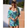 imageEkouaer Summer Rompers for Women 2025 Short Sleeve Oversized Reversible Baggy Tshirt Romper Jumpsuit Outfits with PocketsLeaves Blue Green