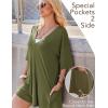 imageEkouaer Summer Rompers for Women 2025 Short Sleeve Oversized Reversible Baggy Tshirt Romper Jumpsuit Outfits with PocketsOlive Green