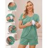 imageEkouaer Womens Maternity Nursing Pajamas Set Breastfeeding Sleepwear Double Layer Short Sleeve Top ampamp Shorts Nursing PjsGrey Green