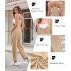 imageEkouaer Womens Sleeveless Jumpsuit Loose Spaghetti Strap Baggy Overalls Jumpers Casual Long Pants Rompers with Pockets 2025Khaki
