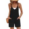 imageEkouaer Rompers for Women Summer Casual Sleeveless Spaghetti Strap Jumpsuit Ribbed Shorts Overalls with PocketsBlack