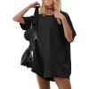 imageEkouaer Summer Rompers for Women 2025 Short Sleeve Oversized Reversible Baggy Tshirt Romper Jumpsuit Outfits with PocketsBlack