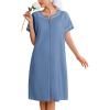 imageEkouaer Women Zipper Robe Short Waffle Knit Bathrobe Lightweight Housecoat Soft Knee Length Loungewear with Pockets SXXXLNavy Blue