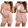 imageEkouaer Womens Maternity Nursing Pajamas Set Breastfeeding Sleepwear Double Layer Short Sleeve Top ampamp Shorts Nursing PjsApink