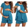 imageEkouaer Womens Maternity Nursing Pajamas Set Breastfeeding Sleepwear Double Layer Short Sleeve Top ampamp Shorts Nursing PjsBlue