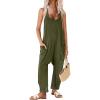 imageEkouaer Womens Sleeveless Jumpsuit Loose Spaghetti Strap Baggy Overalls Jumpers Casual Long Pants Rompers with Pockets 2025Armygreen