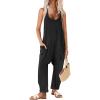 imageEkouaer Womens Sleeveless Jumpsuit Loose Spaghetti Strap Baggy Overalls Jumpers Casual Long Pants Rompers with Pockets 2025Black
