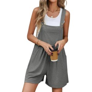 imageEkouaer Womens Rompers Summer Casual Short Overalls Sleeveless Adjustable Strap Jumpsuits with Pockets Beach Vacation ClothesDark Grey