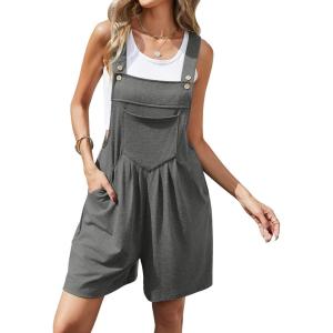 imageEkouaer Womens Rompers Summer Casual Short Overalls Sleeveless Adjustable Strap Jumpsuits with Pockets Beach Vacation ClothesDark Grey1
