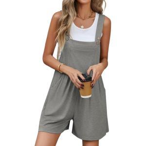 imageEkouaer Womens Rompers Summer Casual Short Overalls Sleeveless Adjustable Strap Jumpsuits with Pockets Beach Vacation ClothesLight Grey