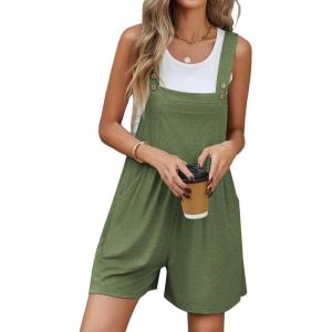 imageEkouaer Womens Rompers Summer Casual Short Overalls Sleeveless Adjustable Strap Jumpsuits with Pockets Beach Vacation ClothesOlive