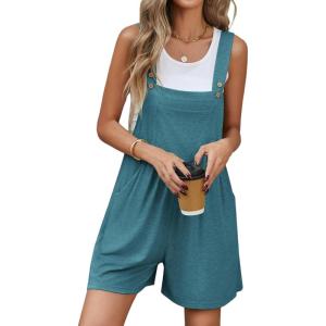 imageEkouaer Womens Rompers Summer Casual Short Overalls Sleeveless Adjustable Strap Jumpsuits with Pockets Beach Vacation ClothesTeal