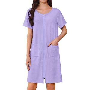 imageEkouaer Womens Zipper Robe Short Sleeves Swiss Dots Housecoat Zip Up Bathrobe Soft Nightgown with Pockets S3XLLavender