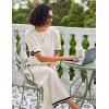 imageEkouaer Lounge Set for Women Travel Outfits 2 Piece Sets Short Sleeve Sweater Top Wide Leg Long Pants LoungewearApricot