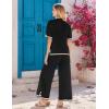 imageEkouaer Lounge Set for Women Travel Outfits 2 Piece Sets Short Sleeve Sweater Top Wide Leg Long Pants LoungewearBlack