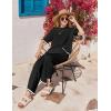 imageEkouaer Lounge Set for Women Travel Outfits 2 Piece Sets Short Sleeve Sweater Top Wide Leg Long Pants LoungewearBlack