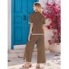 imageEkouaer Lounge Set for Women Travel Outfits 2 Piece Sets Short Sleeve Sweater Top Wide Leg Long Pants LoungewearBrown