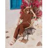 imageEkouaer Lounge Set for Women Travel Outfits 2 Piece Sets Short Sleeve Sweater Top Wide Leg Long Pants LoungewearCaramel
