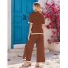 imageEkouaer Lounge Set for Women Travel Outfits 2 Piece Sets Short Sleeve Sweater Top Wide Leg Long Pants LoungewearCaramel