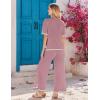 imageEkouaer Lounge Set for Women Travel Outfits 2 Piece Sets Short Sleeve Sweater Top Wide Leg Long Pants LoungewearDark Pink