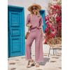 imageEkouaer Lounge Set for Women Travel Outfits 2 Piece Sets Short Sleeve Sweater Top Wide Leg Long Pants LoungewearDark Pink