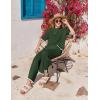 imageEkouaer Lounge Set for Women Travel Outfits 2 Piece Sets Short Sleeve Sweater Top Wide Leg Long Pants LoungewearGreen