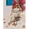 imageEkouaer Lounge Set for Women Travel Outfits 2 Piece Sets Short Sleeve Sweater Top Wide Leg Long Pants LoungewearStripe