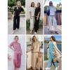 imageEkouaer Lounge Set for Women Travel Outfits 2 Piece Sets Short Sleeve Sweater Top Wide Leg Long Pants LoungewearStripe
