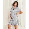 imageEkouaer Nightgowns for Women Button Down Night Gowns Short Sleeve Sleep Shirts V Neck Night Shirts Soft SleepwearGrey Stripe