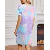 imageEkouaer Nightgowns for Women Short Sleeve Sleep Shirt V Neck Night Gown Ribbed Night Shirts Sleepwear SXXXLPurple Tie Dye