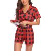 imageEkouaer Pajamas Set for Women Short Sleeve Sleepwear Button Down Pjs Soft 2 Piece Lounge SetsBlack and Red Plaid