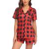 imageEkouaer Pajamas Set for Women Short Sleeve Sleepwear Button Down Pjs Soft 2 Piece Lounge SetsBlack and Red Plaid