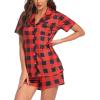 imageEkouaer Pajamas Set for Women Short Sleeve Sleepwear Button Down Pjs Soft 2 Piece Lounge SetsBlack and Red Plaid