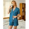 imageEkouaer Pajamas Set for Women Short Sleeve Sleepwear Button Down Pjs Soft 2 Piece Lounge SetsBlue Green