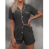 imageEkouaer Pajamas Set for Women Short Sleeve Sleepwear Button Down Pjs Soft 2 Piece Lounge SetsDeep Flower Gray
