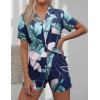 imageEkouaer Pajamas Set for Women Short Sleeve Sleepwear Button Down Pjs Soft 2 Piece Lounge SetsNavy Leaves
