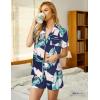 imageEkouaer Pajamas Set for Women Short Sleeve Sleepwear Button Down Pjs Soft 2 Piece Lounge SetsNavy Leaves