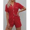 imageEkouaer Pajamas Set for Women Short Sleeve Sleepwear Button Down Pjs Soft 2 Piece Lounge SetsRed