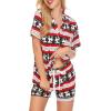 imageEkouaer Pajamas Set for Women Short Sleeve Sleepwear Button Down Pjs Soft 2 Piece Lounge SetsStriped Christmas Deer