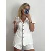 imageEkouaer Pajamas Set for Women Short Sleeve Sleepwear Button Down Pjs Soft 2 Piece Lounge SetsWhite