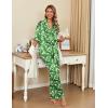 imageEkouaer Silk Satin Pajamas Set Women Short Sleeve Pj Sets Button Down Sleepwear 2 Piece Soft Loungewear SXXLGreen Leaves