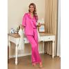 imageEkouaer Silk Satin Pajamas Set Women Short Sleeve Pj Sets Button Down Sleepwear 2 Piece Soft Loungewear SXXLRose Red