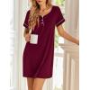 imageEkouaer Womens Nightgowns Short Sleeve Nightshirt Soft Night Gown Ladies Nightdress Comfy Pajama DressWine Red