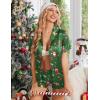 imageEkouaer Womens Satin Pajamas Set Button Down 2 Piece Silk Pjs Shorts Set Ruffle Lingerie Notch Collar SleepwearChristmas Green