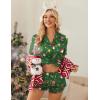 imageEkouaer Womens Satin Pajamas Set Button Down 2 Piece Silk Pjs Shorts Set Ruffle Lingerie Notch Collar SleepwearChristmas Green