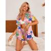 imageEkouaer Womens Satin Pajamas Set Button Down 2 Piece Silk Pjs Shorts Set Ruffle Lingerie Notch Collar SleepwearQueen Picasso Pink
