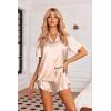 imageEkouaer Womens Satin Pajamas Set Button Down 2 Piece Silk Pjs Shorts Set Ruffle Lingerie Notch Collar SleepwearStriped Champagne