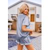 imageEkouaer Womens Satin Pajamas Set Button Down 2 Piece Silk Pjs Shorts Set Ruffle Lingerie Notch Collar SleepwearStriped Grey Blue