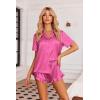 imageEkouaer Womens Satin Pajamas Set Button Down 2 Piece Silk Pjs Shorts Set Ruffle Lingerie Notch Collar SleepwearStriped Hot Pink